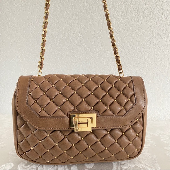 Treesje brown Quilted Gold Studded flap chain strap Crossbody Bag - Picture 2 of 14
